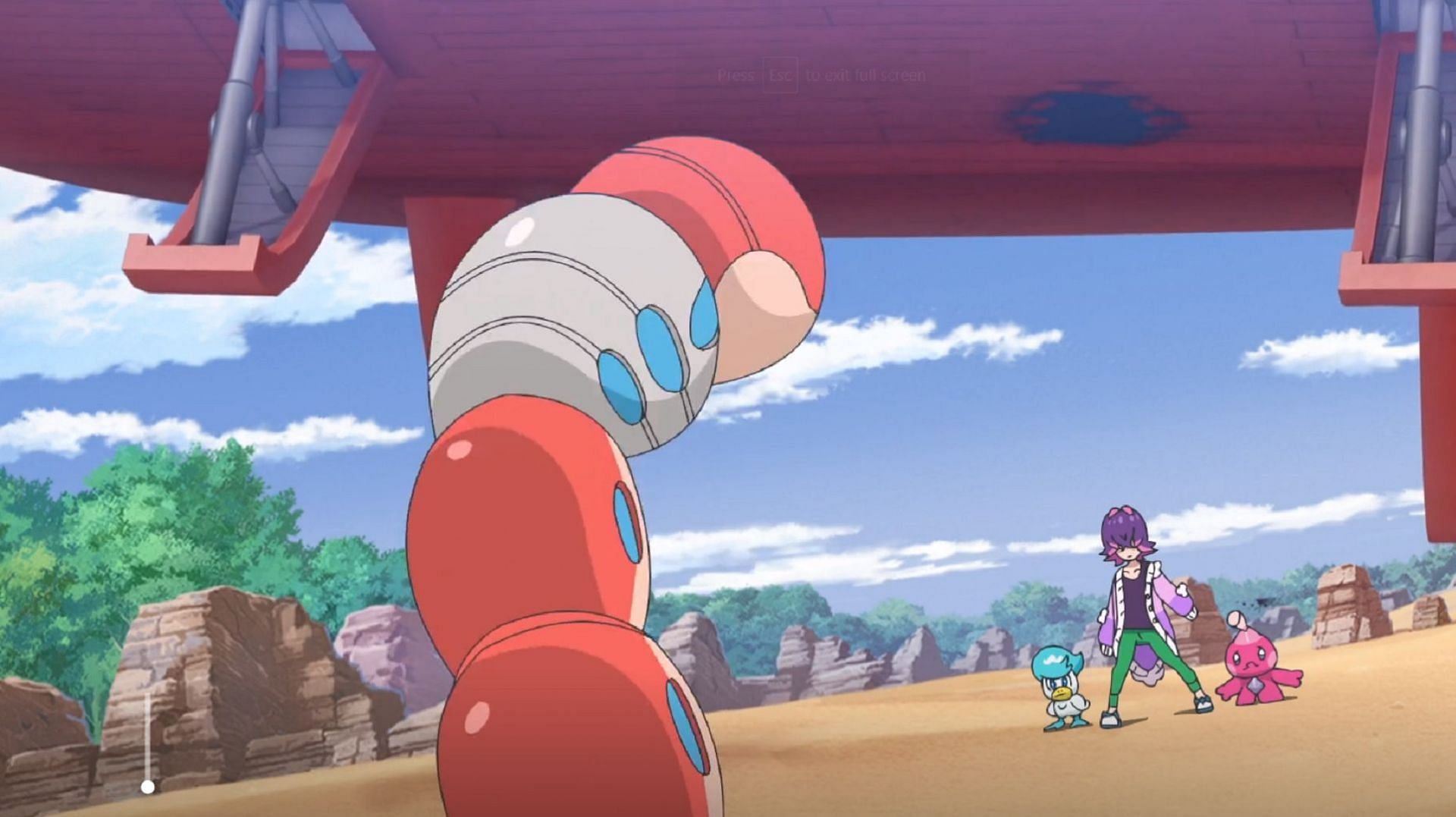 Dot, Tinkatink e Quaxly affrontano Orthworm in Pokemon Horizons Episodio 39 (Immagine tramite The Pokemon Company)