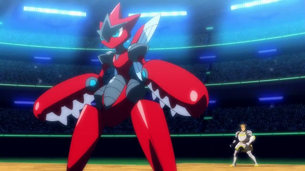Mega Scizor come visto nell'anime (Immagine tramite The Pokemon Company)