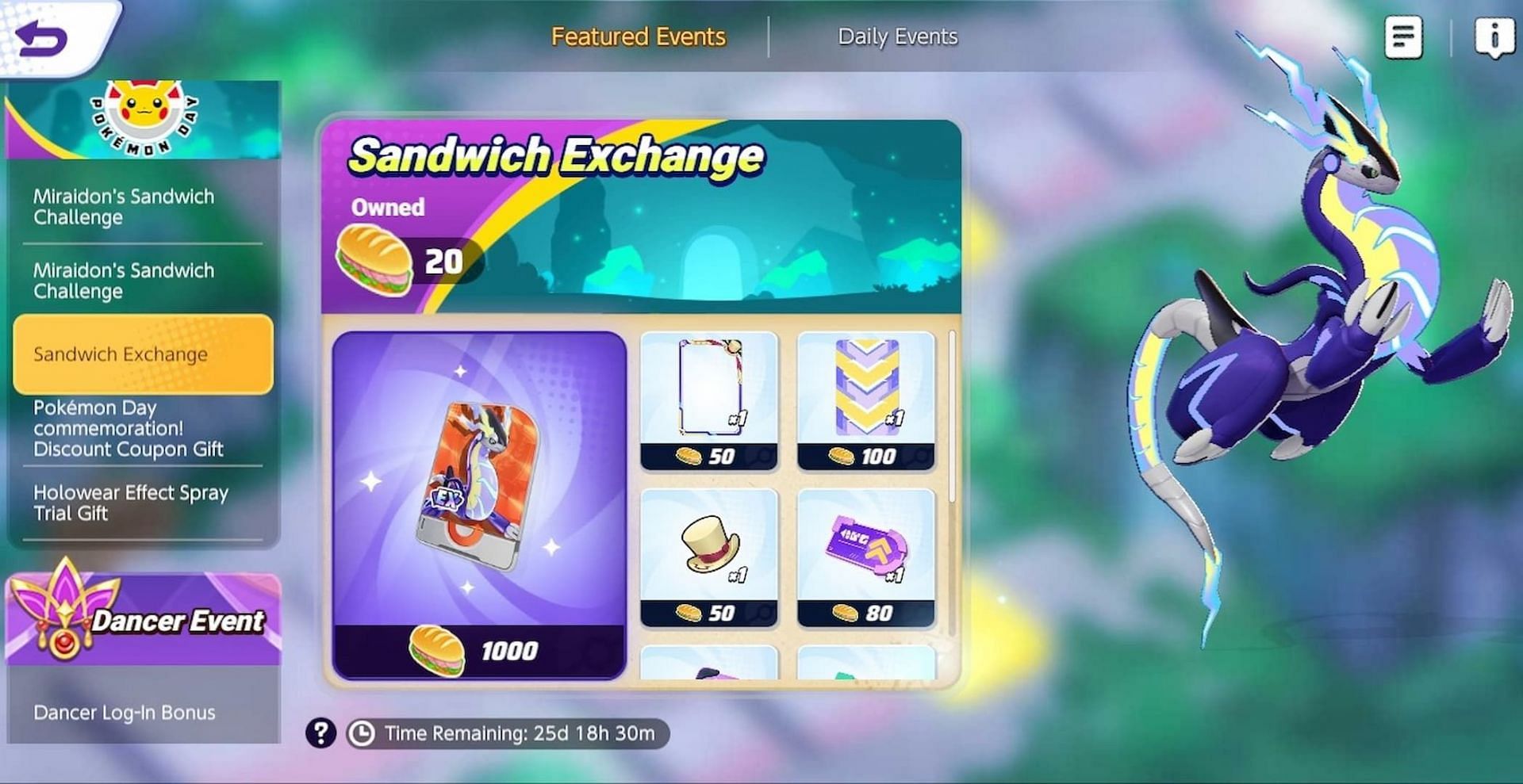 Puoi ottenere Miraidon in cambio di 1000 panini (Immagine tramite The Pokemon Company)