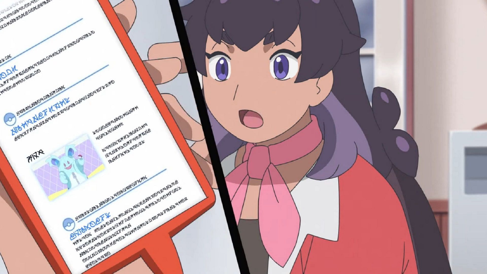 Blanca è sorpresa dal personaggio Nidothing di Dot in Pokemon Horizons Episodio 41 (Immagine tramite The Pokemon Company)