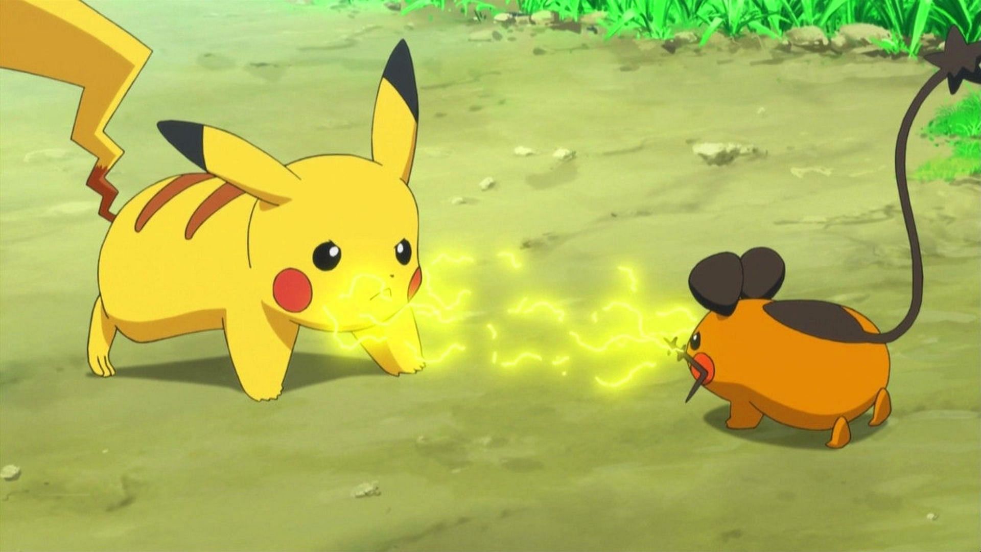 Pikachu and Dedenne as seen in the anime