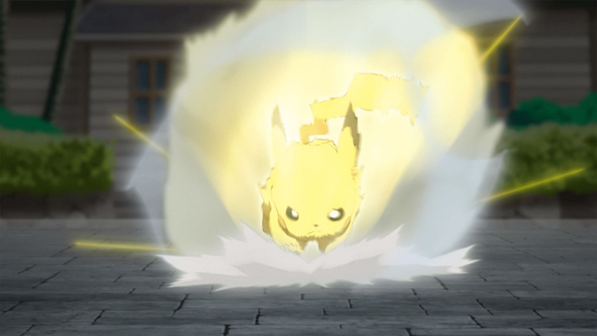 Pikachu di Ash usa la mossa Z Rapida Blitz.  (Immagine tramite The Pokemon Company)