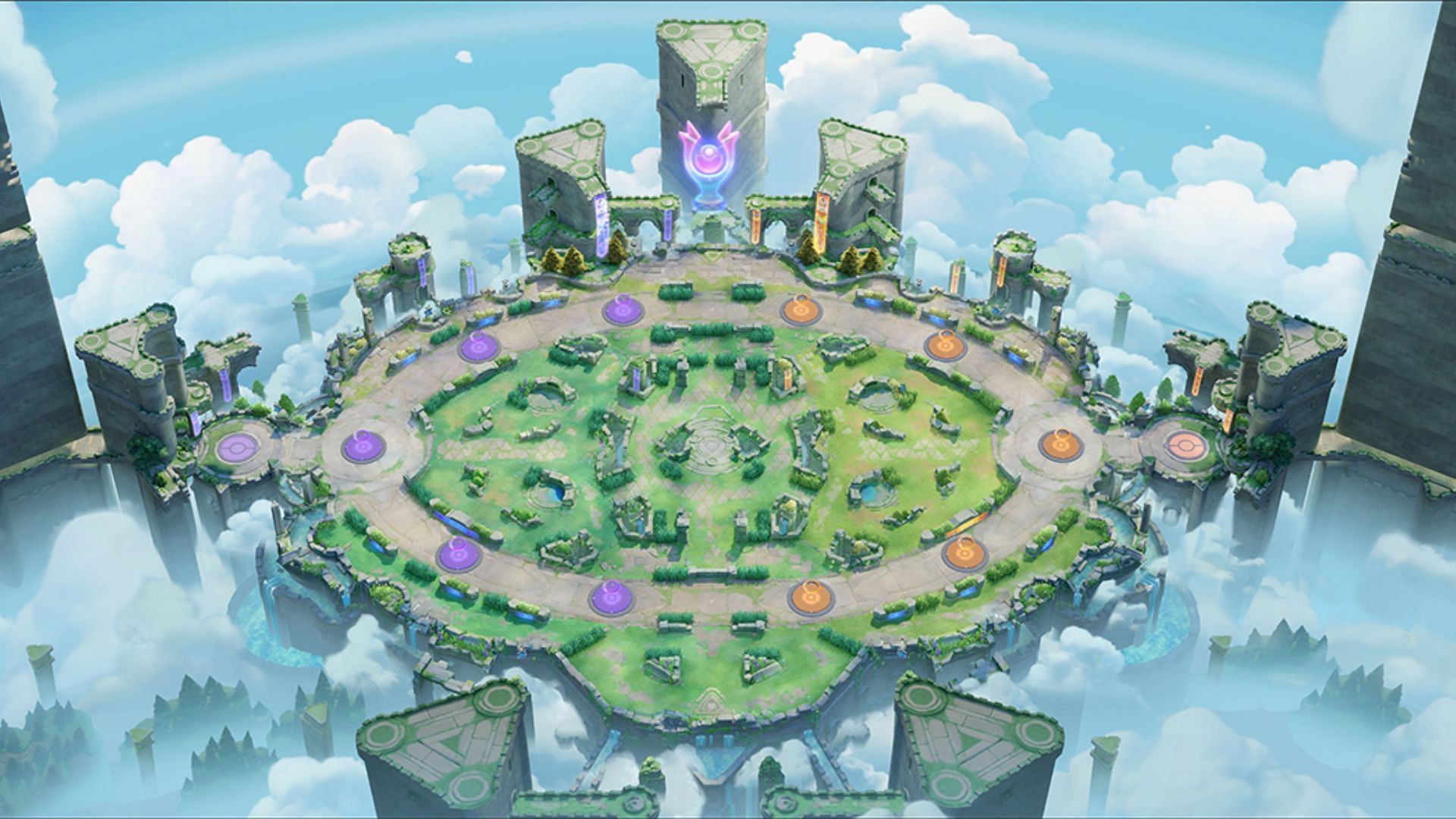 Theia Sky Ruins, l'attuale mappa principale di Pokemon Unite (immagine tramite The Pokemon Company)