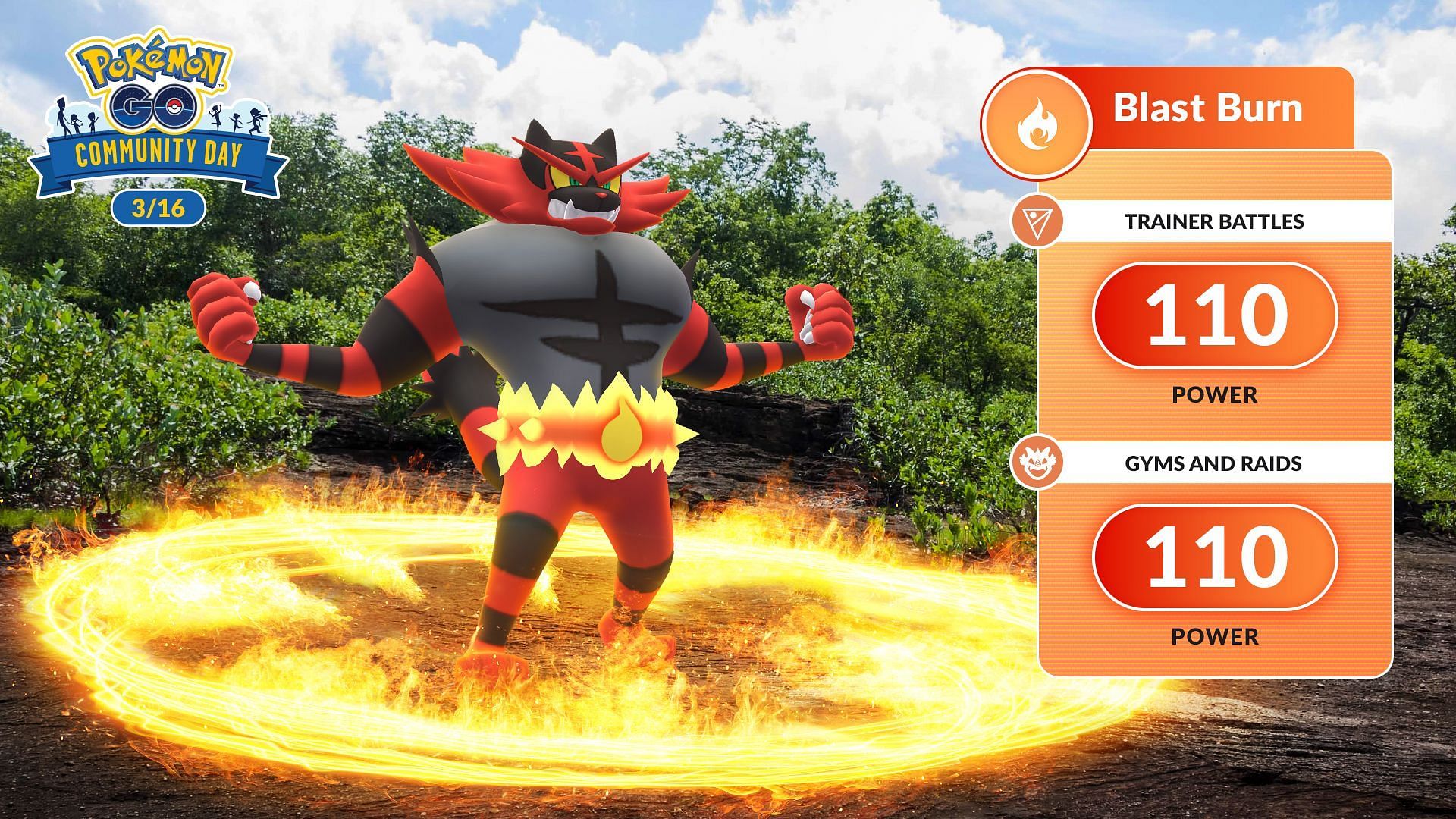 Incineroar with Blast Burn and Darkest Lariat in Pokemon GO
