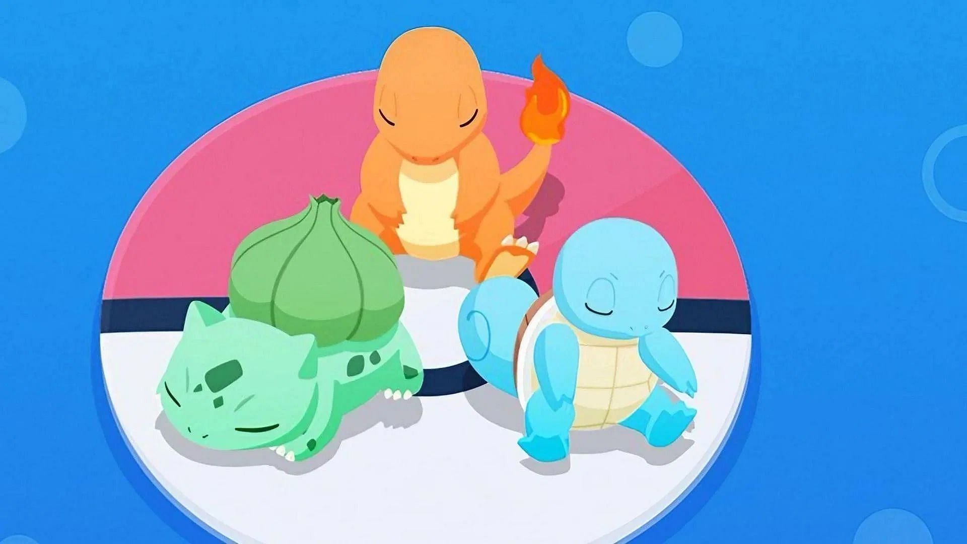 Squirtle, Charmander e Bulbasaur in Pokemon Sleep (immagine tramite TPC)