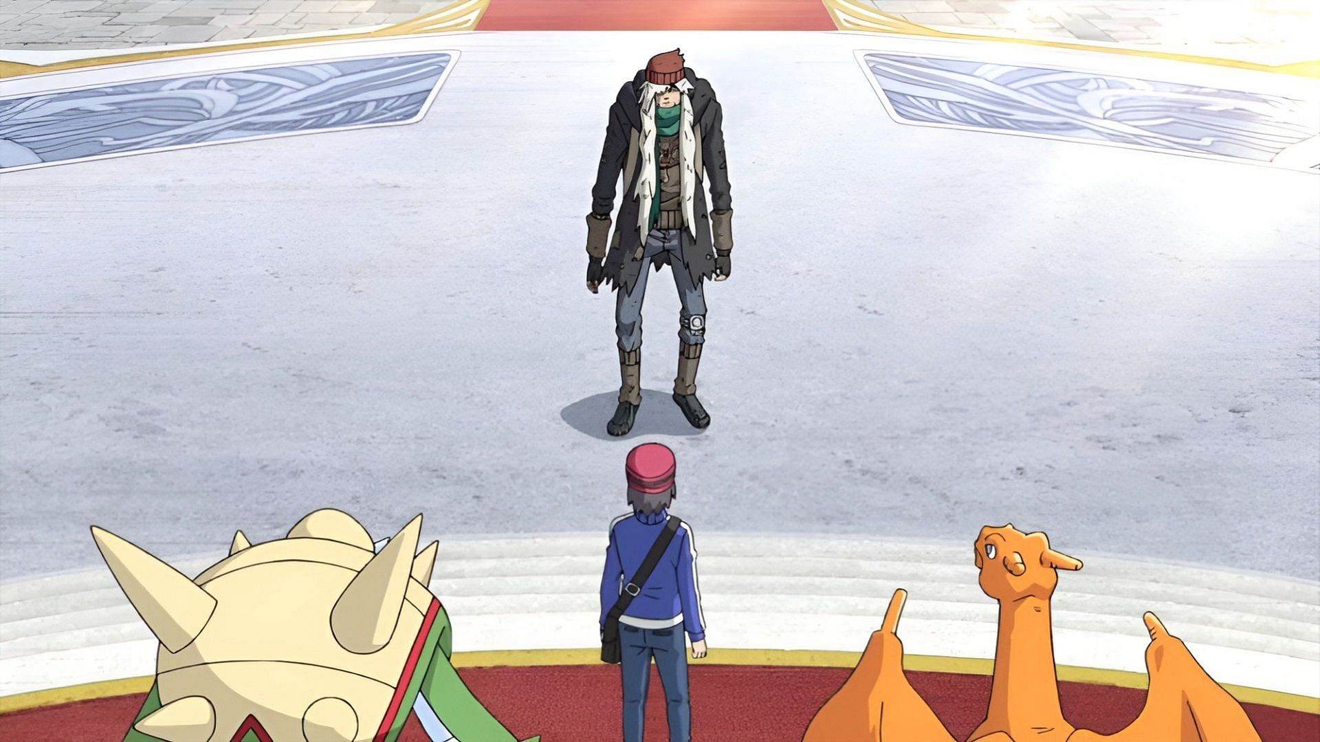 Calem affronta AZ nell'anime Evolutions (Immagine tramite The Pokemon Company)