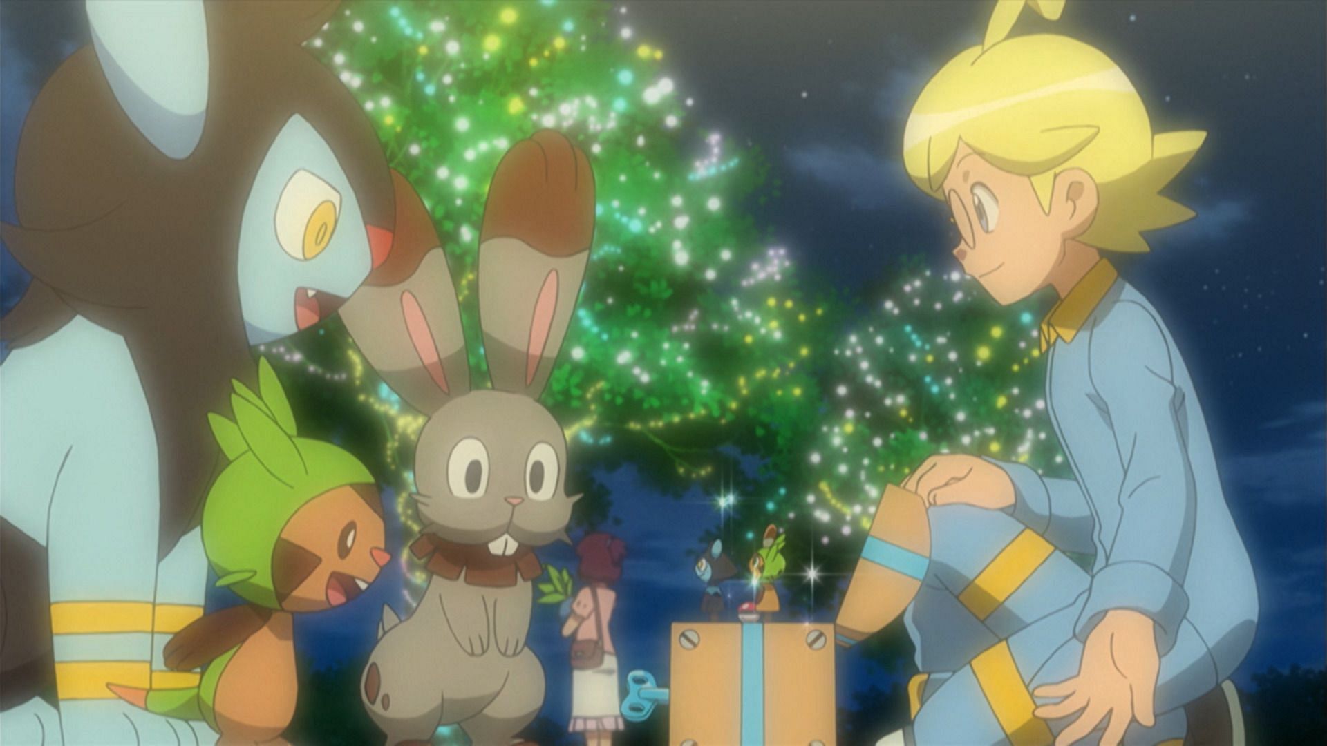 Clemont giving a gift box in the anime
