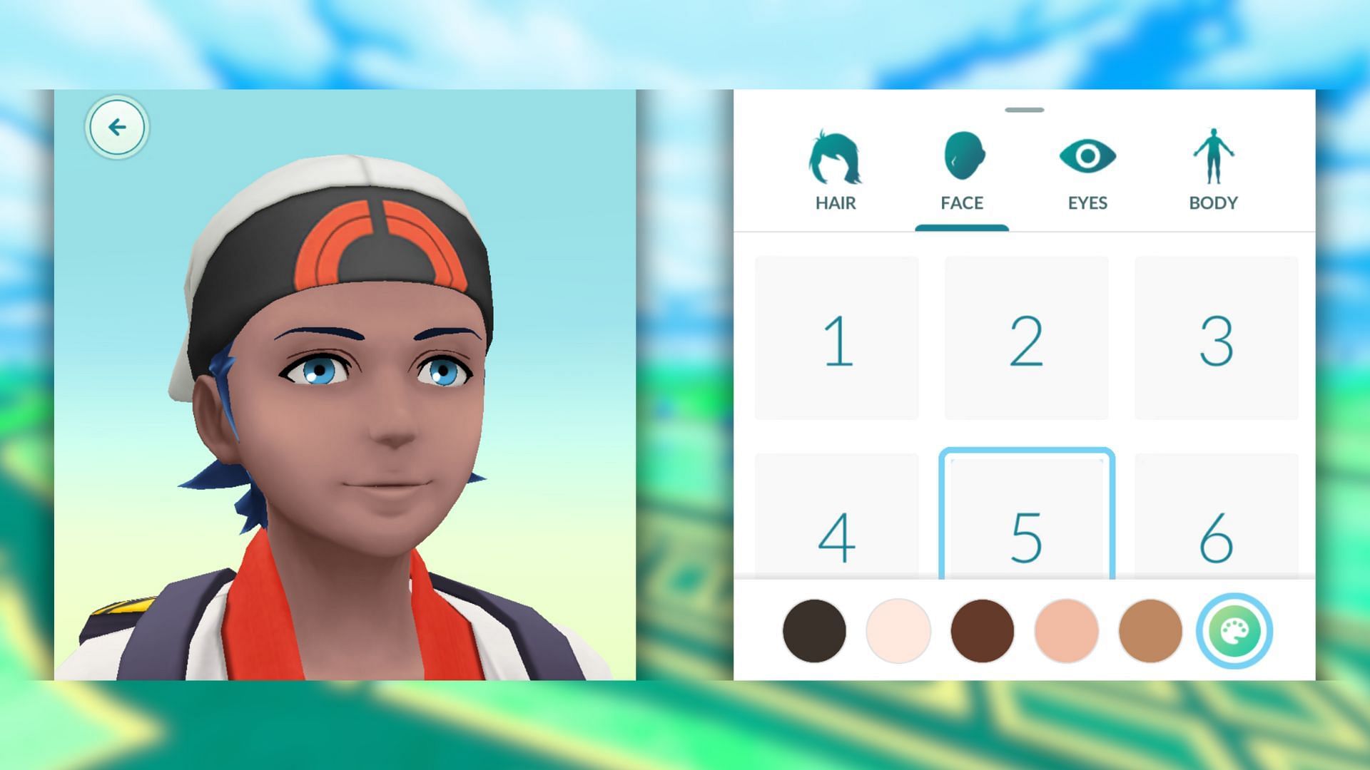 Preimpostazioni del volto disponibili nel gioco (immagine tramite The Pokemon Company)