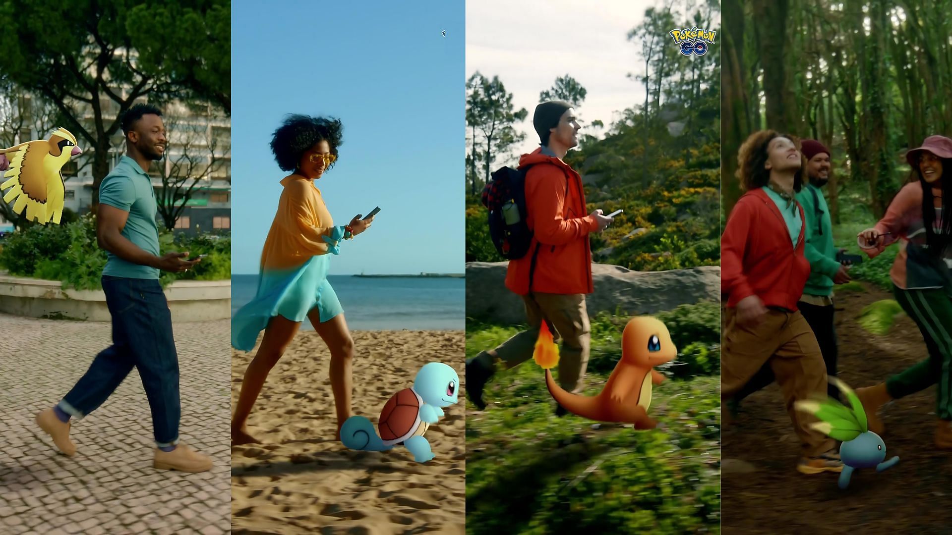 Diverse creature che interagiscono in vari biomi, come mostrato nel trailer dell'evento (Immagine tramite The Pokemon Company)