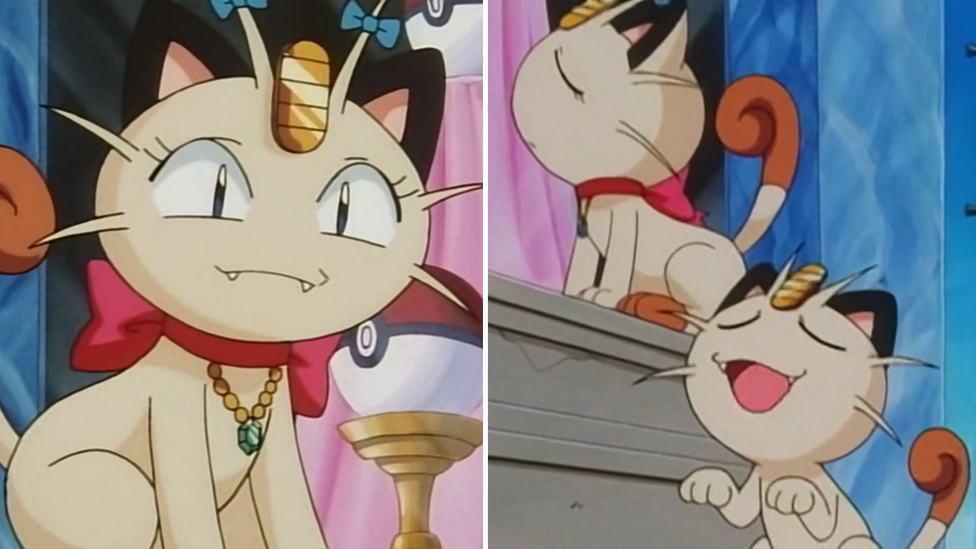 Meowzie e Meowth come visti nell'anime (Immagine via TPC)