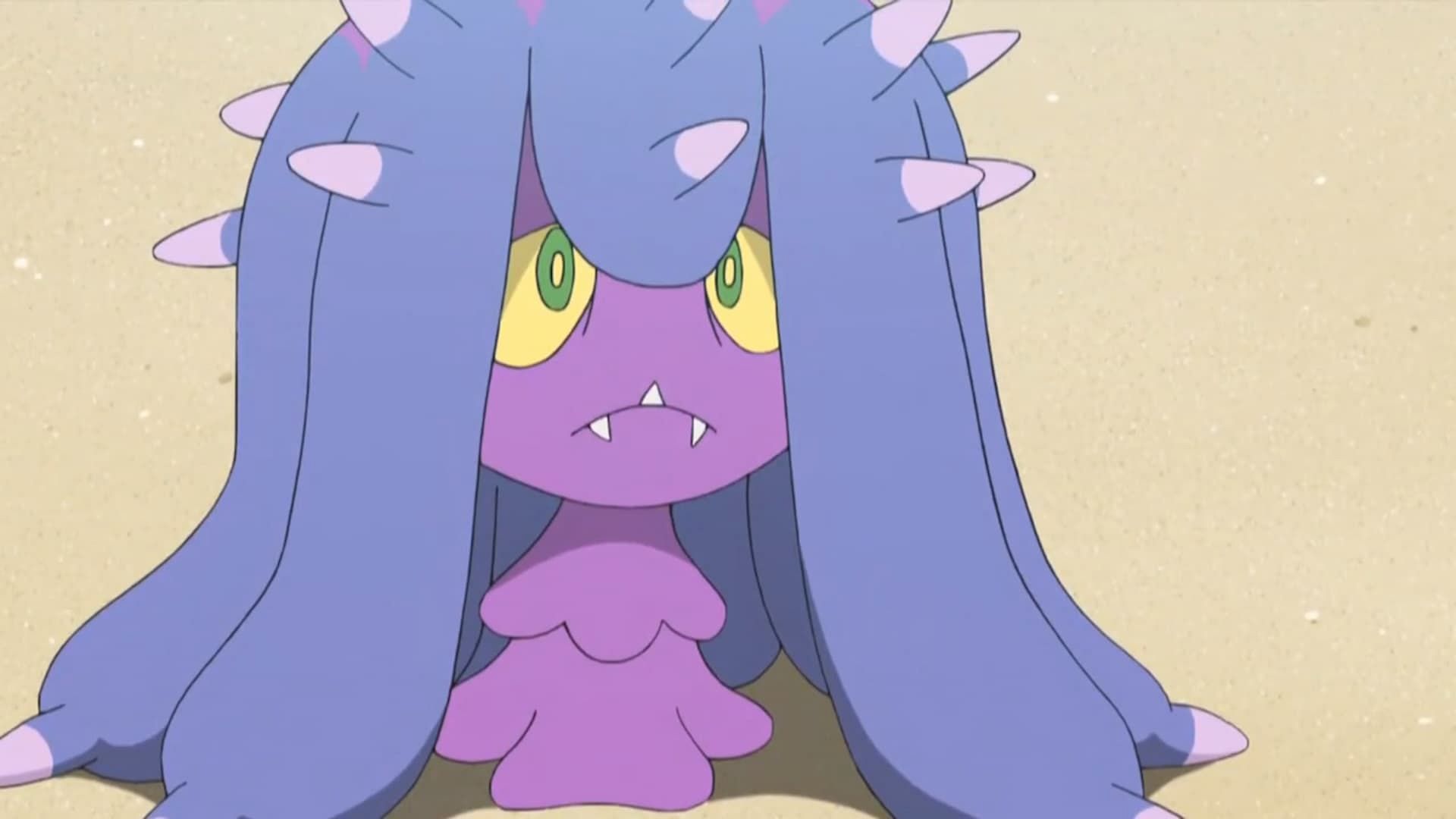 Mareanie lucente come visto nell'anime (Immagine tramite The Pokemon Company)