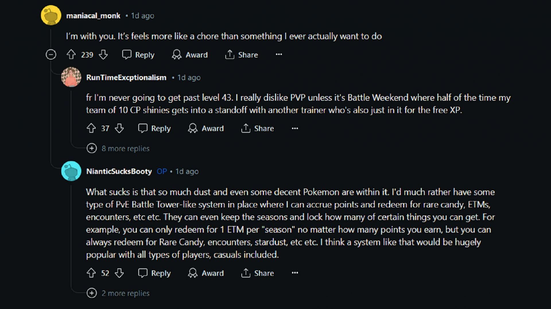 Molti fan di Pokemon GO sono insoddisfatti delle meccaniche PvP (Immagine via Reddit)