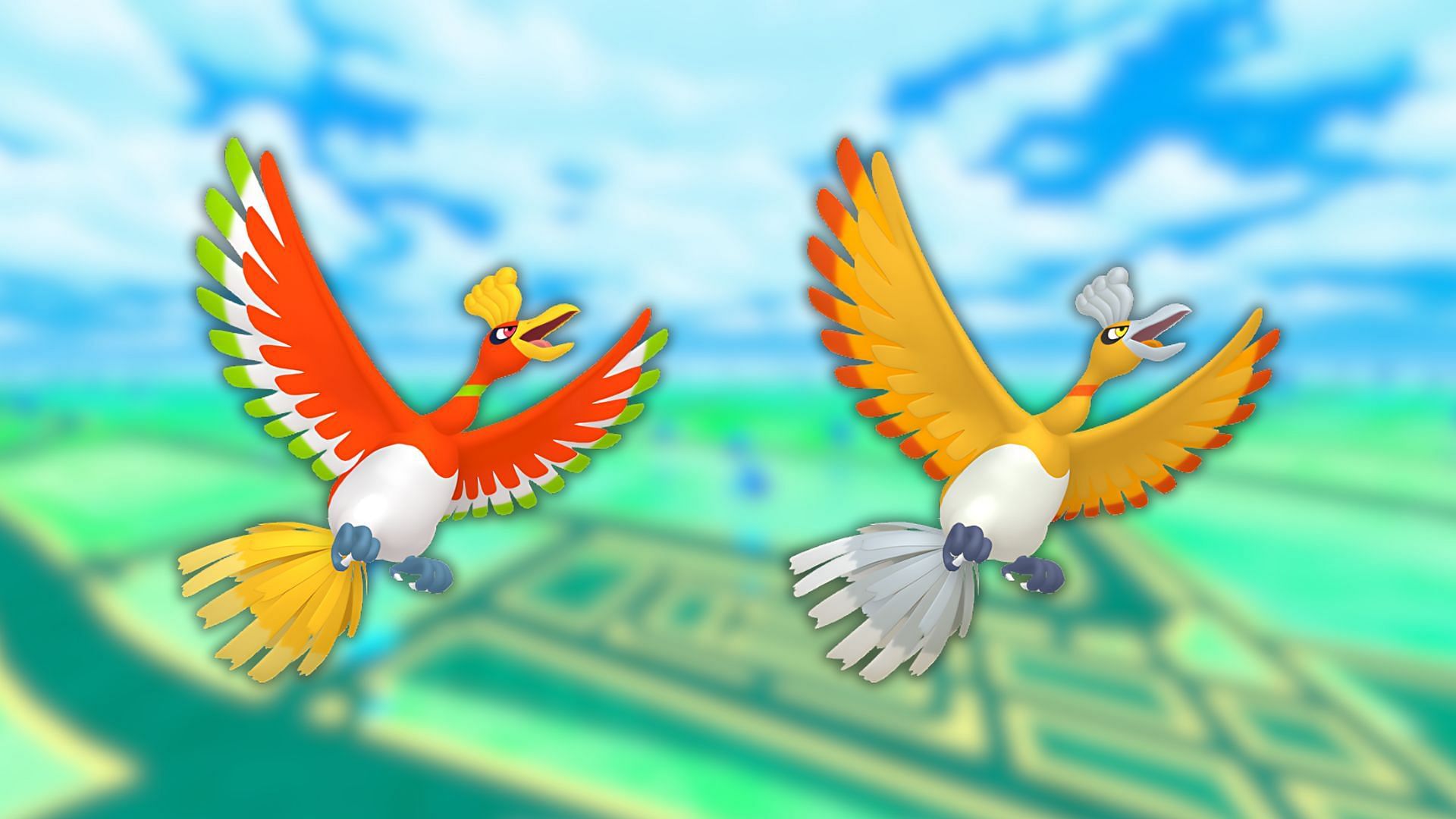 Ho-Oh (a sinistra) e la sua variante brillante (Immagine tramite The Pokemon Company)
