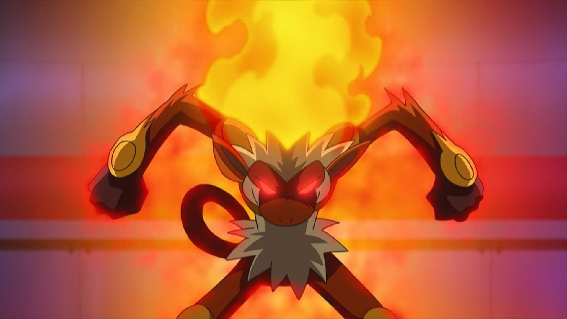 L'Infernape di Ash attiva la sua abilità, Blaze, nell'anime (Immagine tramite TPC)
