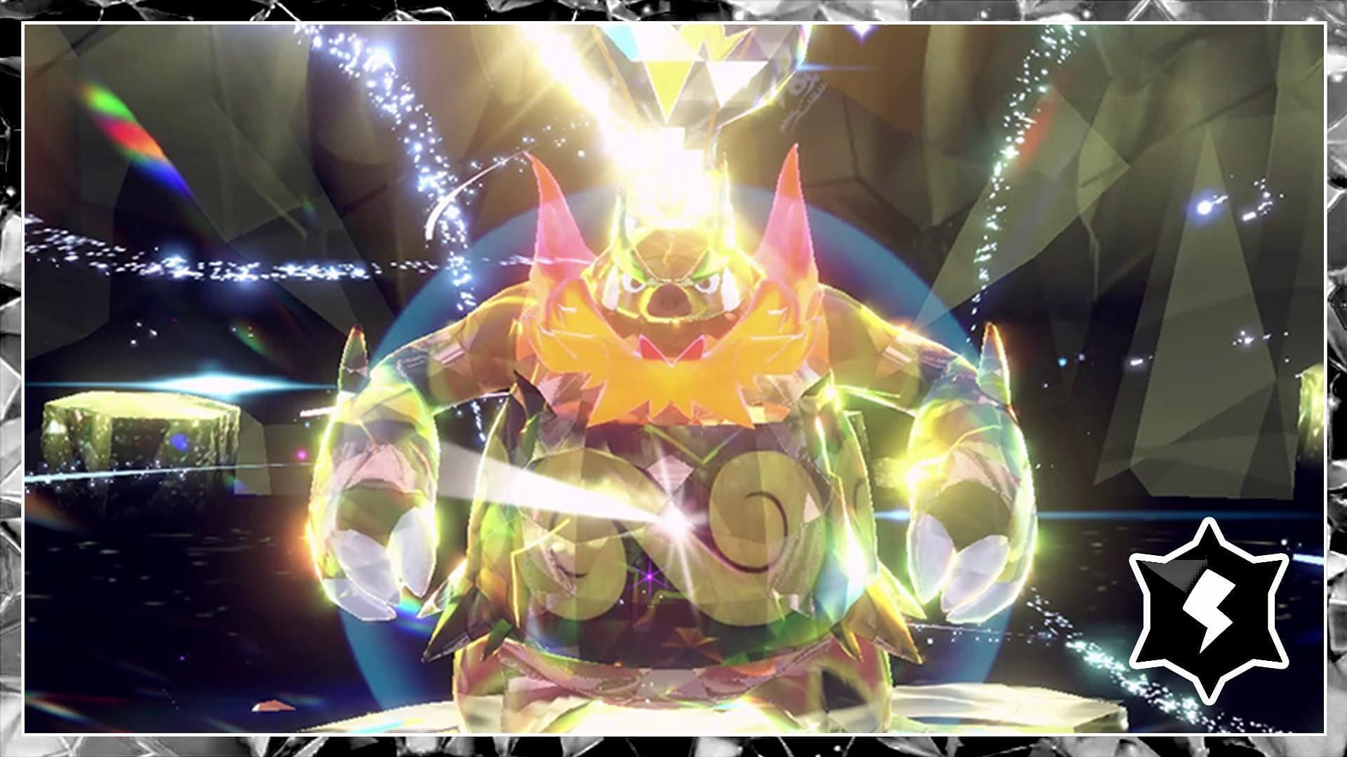 L'Emboar Elettrico come appare in Pokemon Scarlet e Violet's Tera Raid a 7 stelle (Immagine tramite The Pokemon Company)