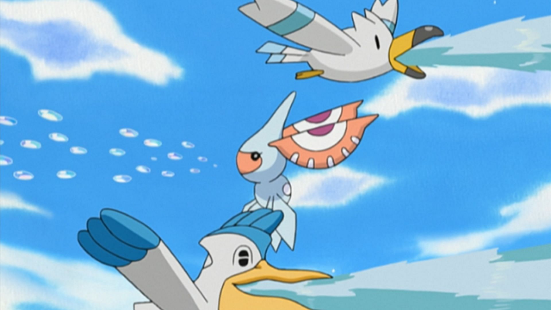 Un'immagine di Wingull e Pelipper che usano un attacco di tipo Acqua nell'anime.  (Immagine tramite TPC)