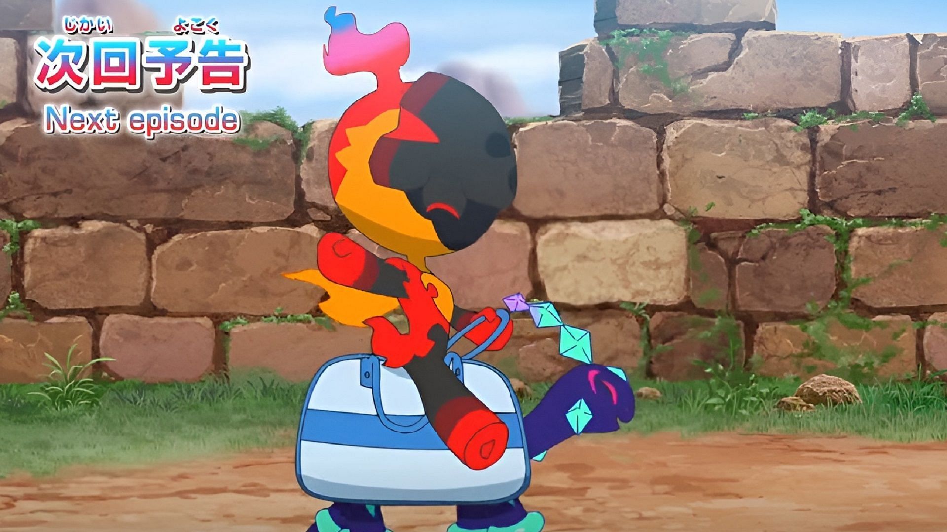Un Charcadet cavalca Terapagos nell'anteprima dell'episodio 57 (immagine tramite The Pokemon Company)