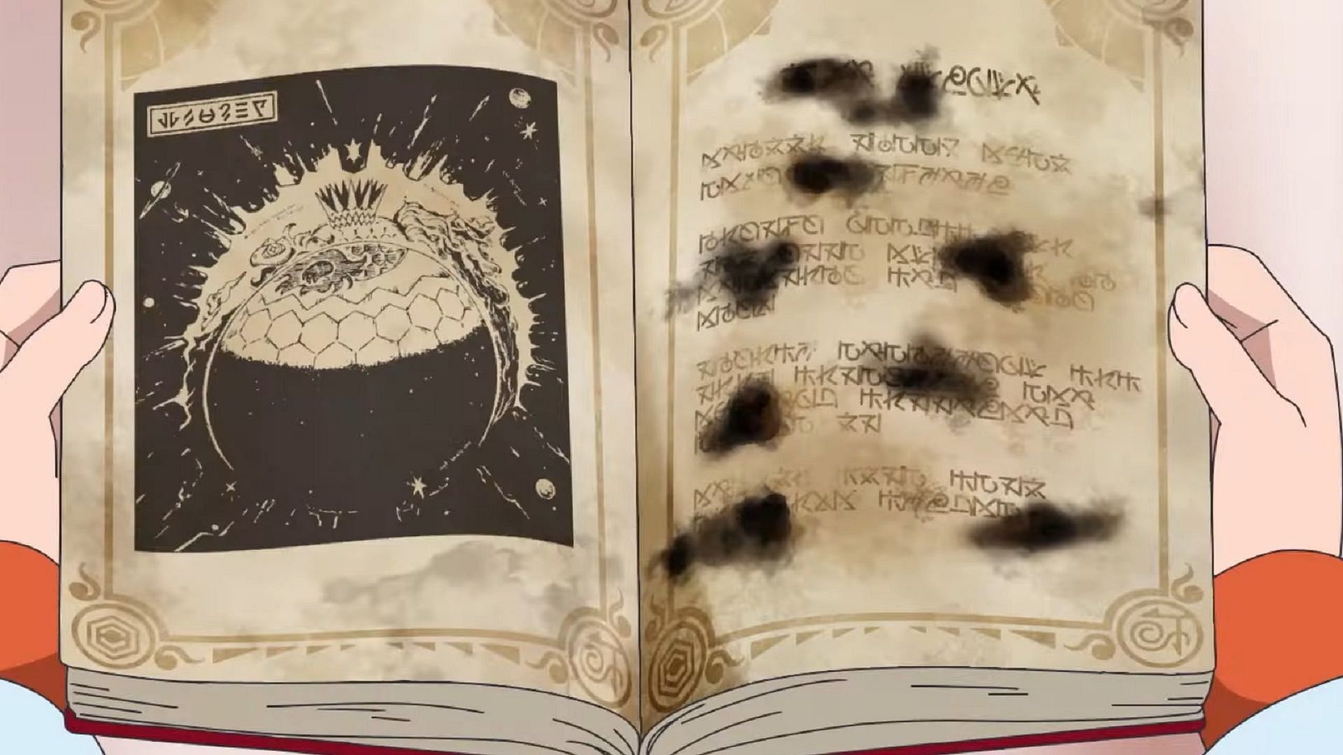 Uno schizzo di una creatura simile a Terapagos nel Libro Scarlatto nell'episodio 56 di Pokemon Horizons. (Immagine tramite The Pokemon Company)