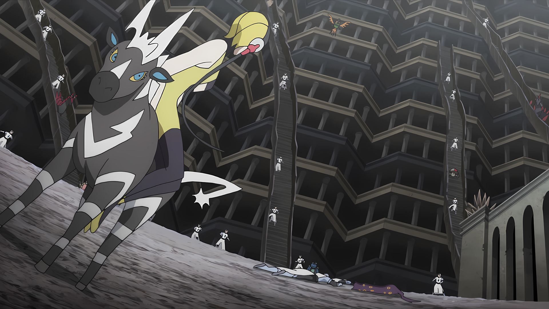La leader Elesa è vista affrontare il Team Plasma Grunts nell'anime (immagine tramite TPC)