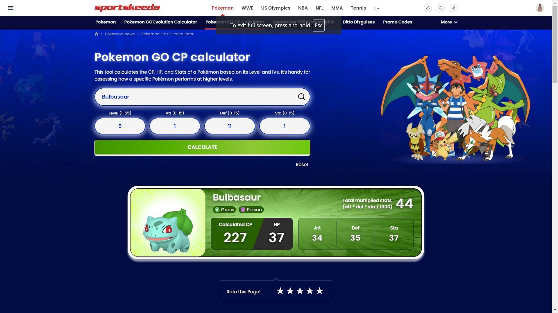 Calcolatore CP Pokemon GO di Sportskeeda (immagine tramite Sportskeeda)