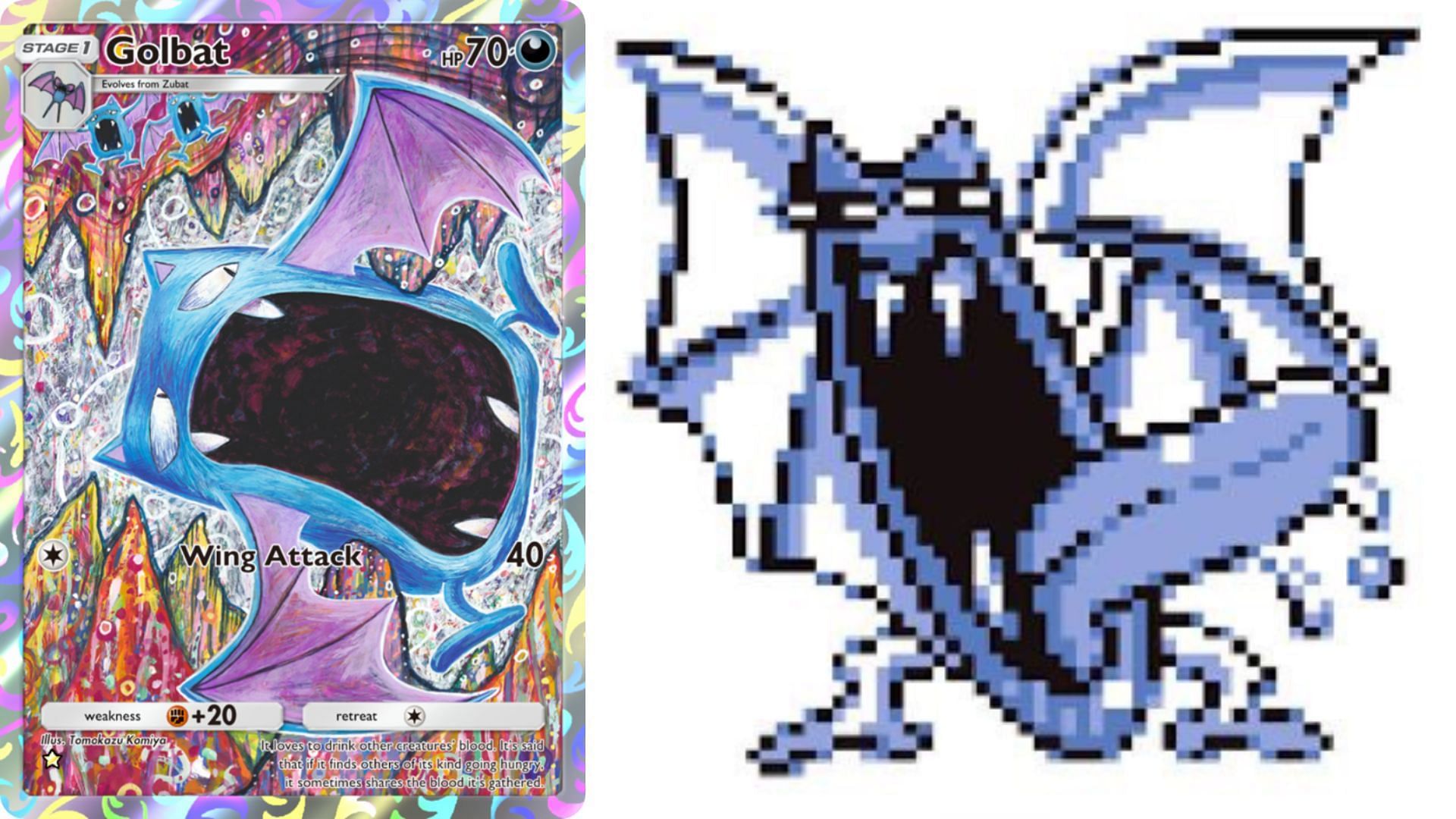 La carta di Golbat confrontata con il suo primo sprite (Immagine tramite The Pokemon Company)