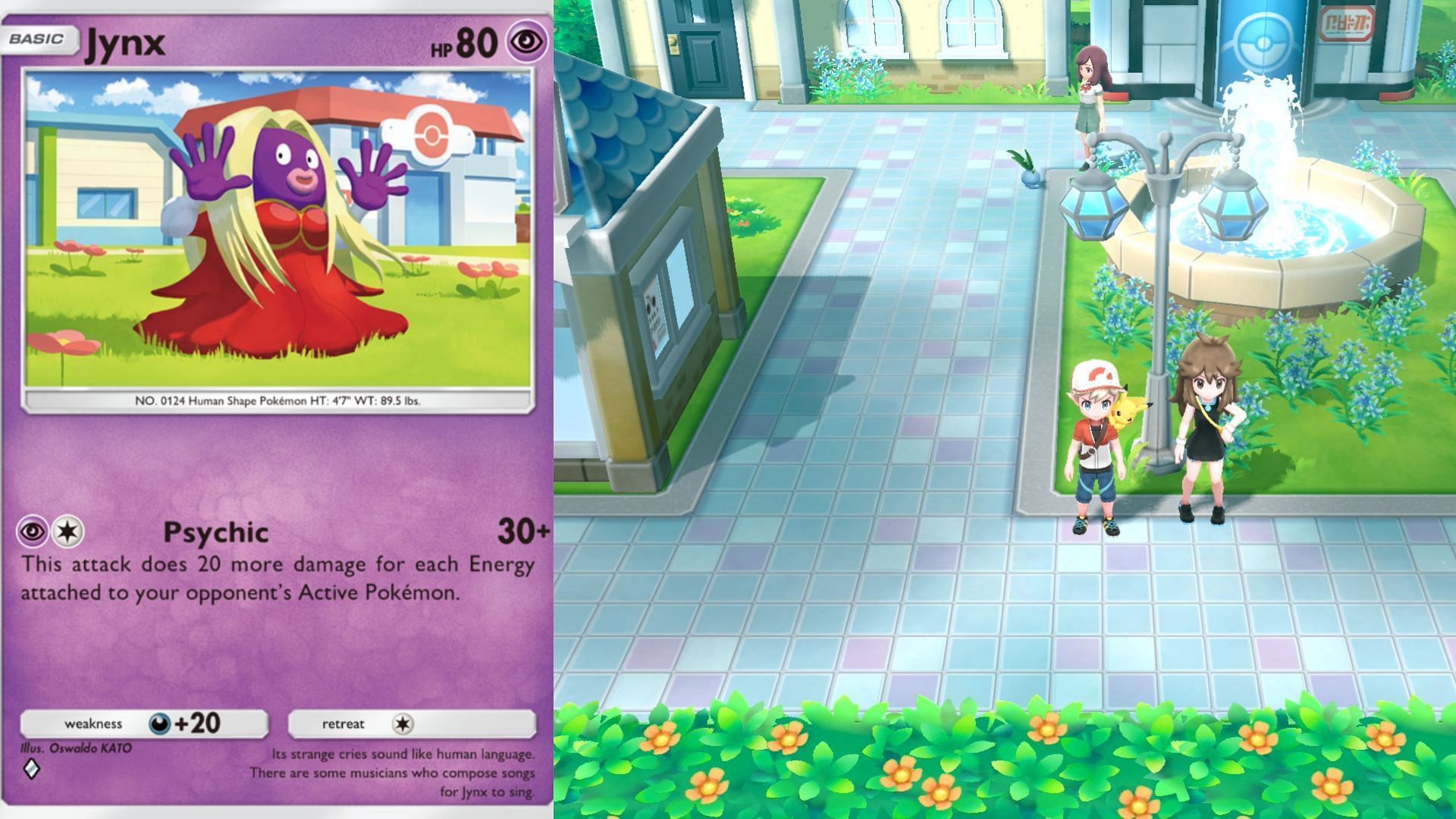 La carta di Jynx nel gioco e Cerulean City (Immagine tramite The Pokemon Company)