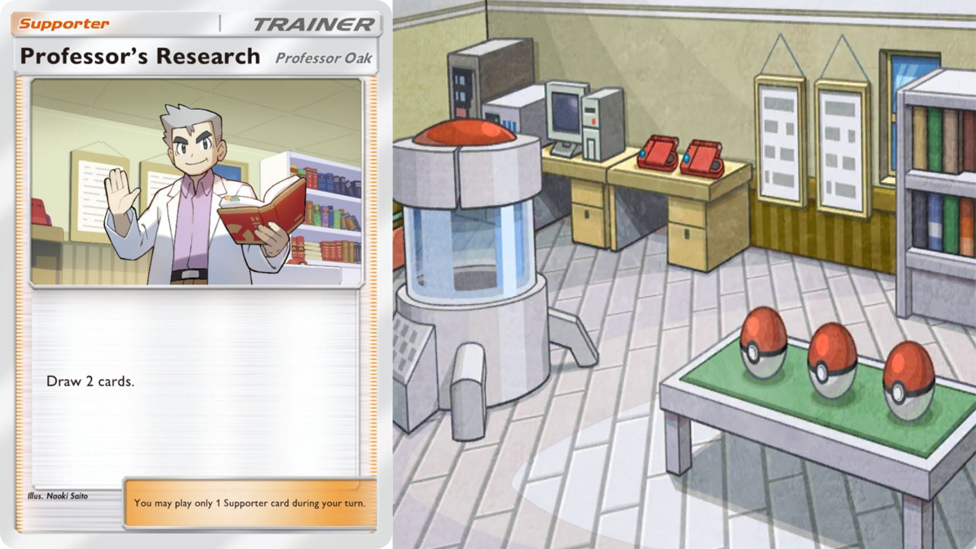 Carta e Laboratorio del Professor Oak (Immagine tramite The Pokemon Company)