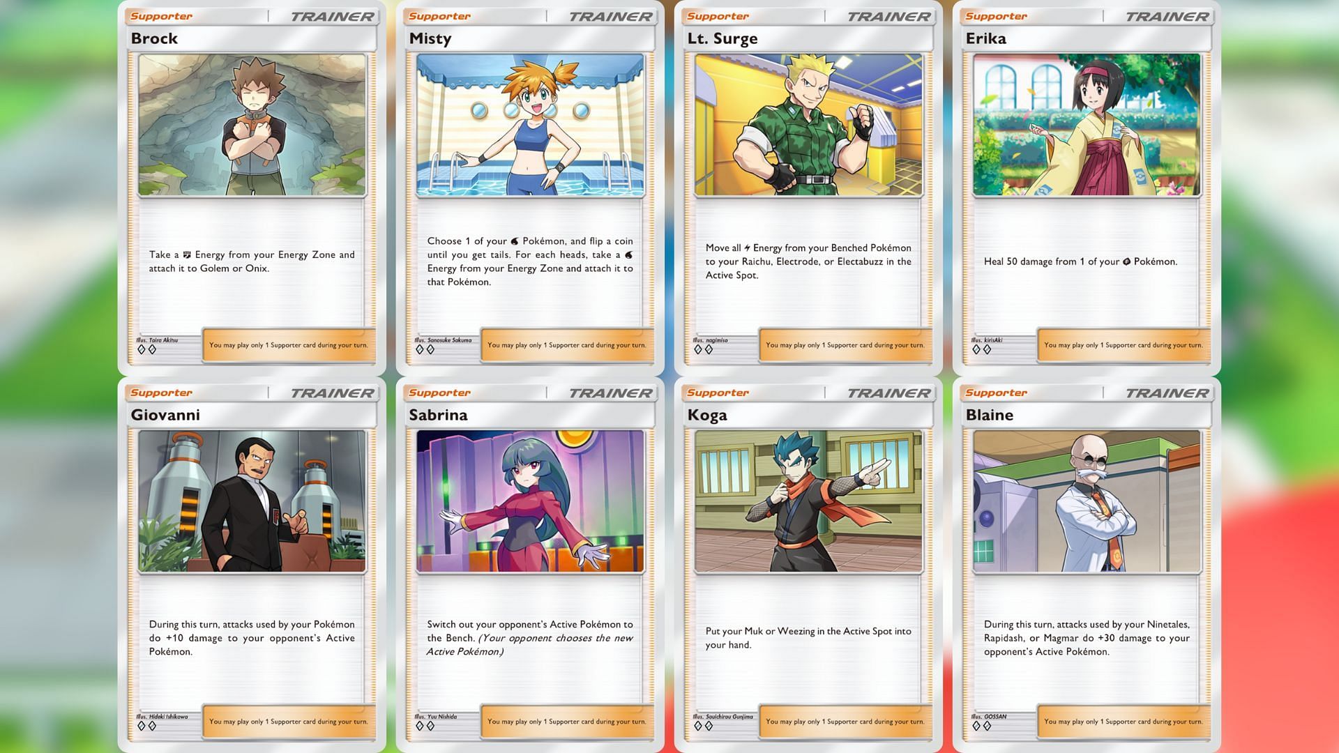 Tutte le carte allenatore Capopalestra nel gioco (Immagine tramite The Pokemon Company)