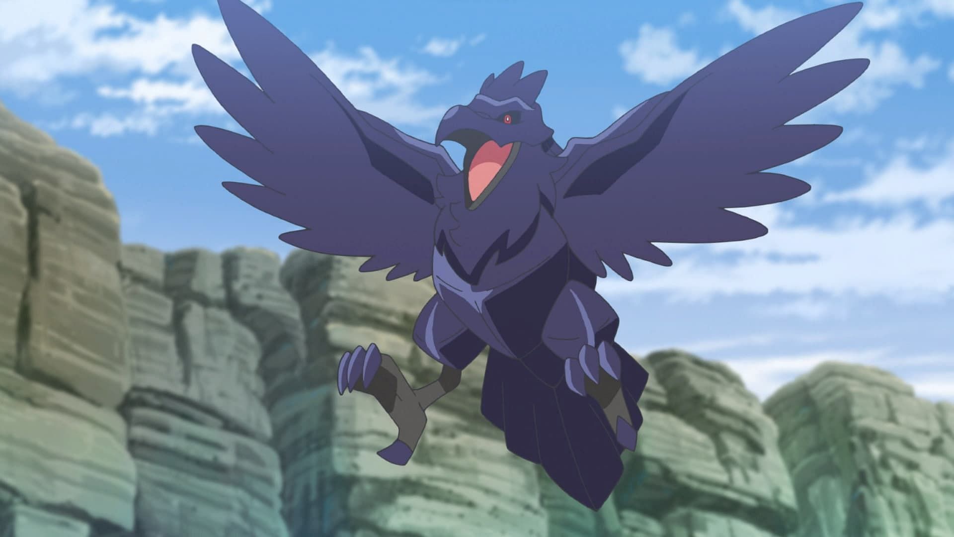 Corviknight come visto nell'anime (Immagine tramite The Pokemon Company)