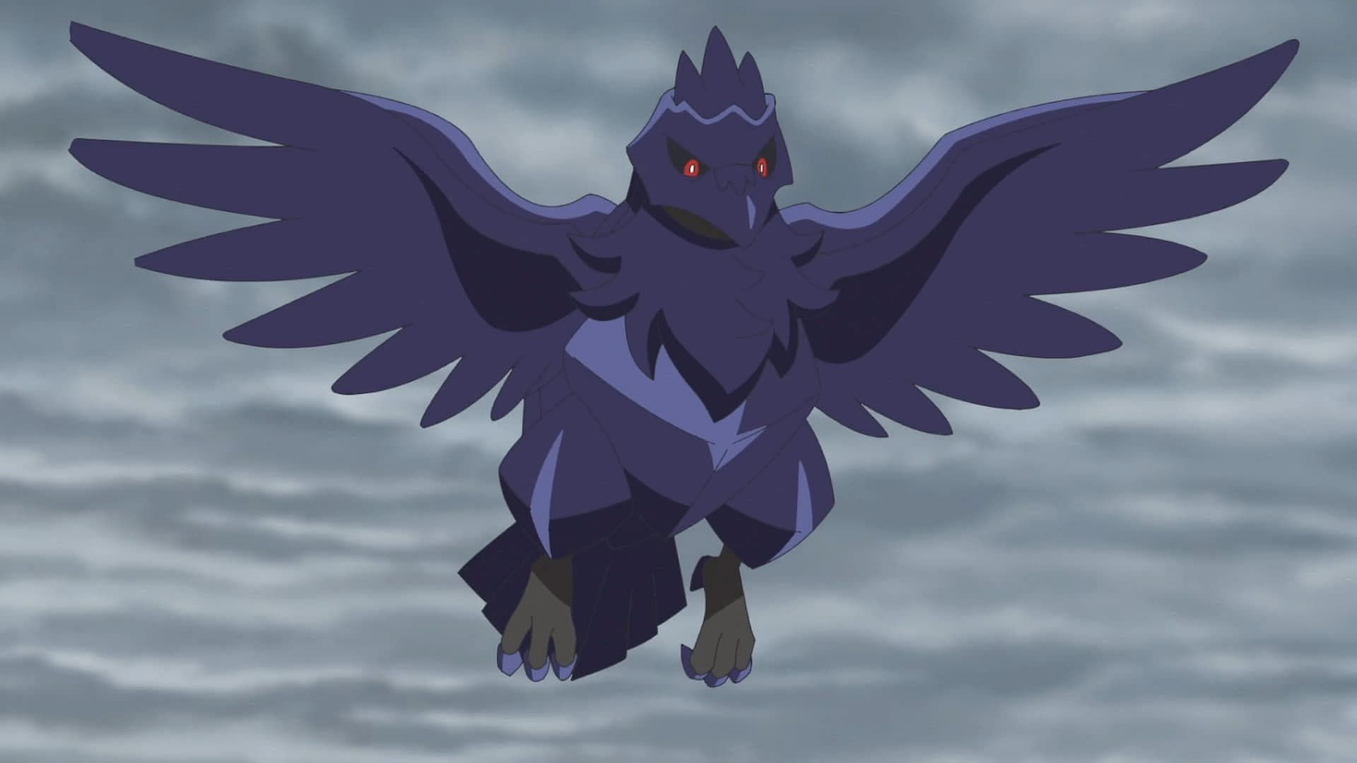 Corviknight, l'evoluzione finale di Rookidee, come si vede nell'anime (immagine tramite la società Pokemon)