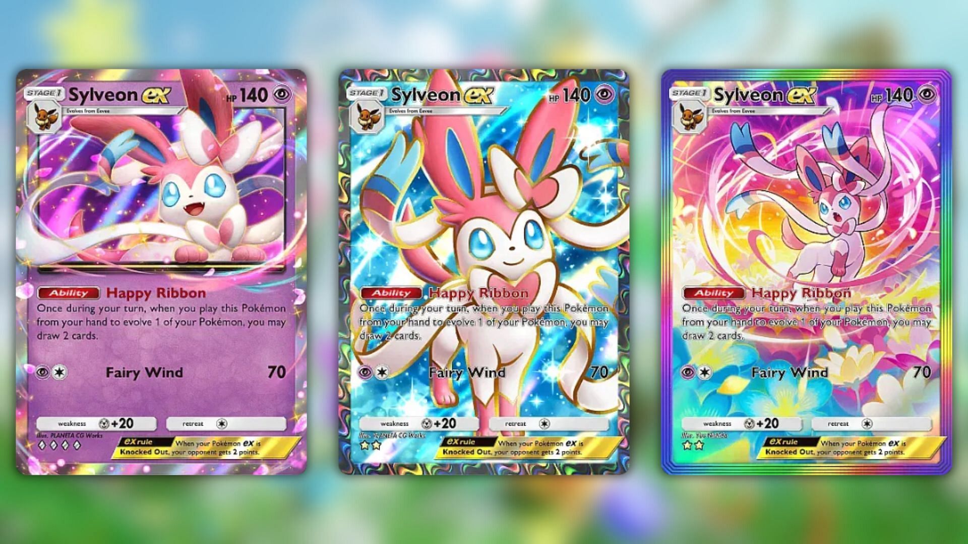 Tutte le varianti di Sylveon ex viste nel gioco (immagine tramite la società Pokemon)