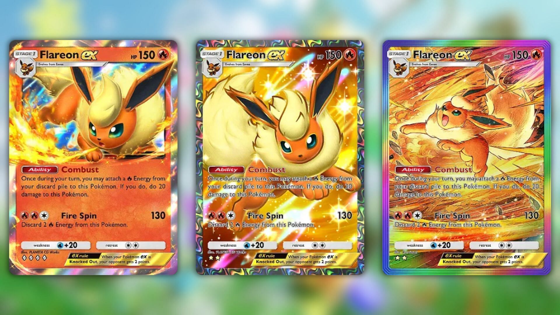 Tutte le varianti di Flareon Ex da Pokemon TCG Pocket Eevee Grove (immagine tramite la società Pokemon)