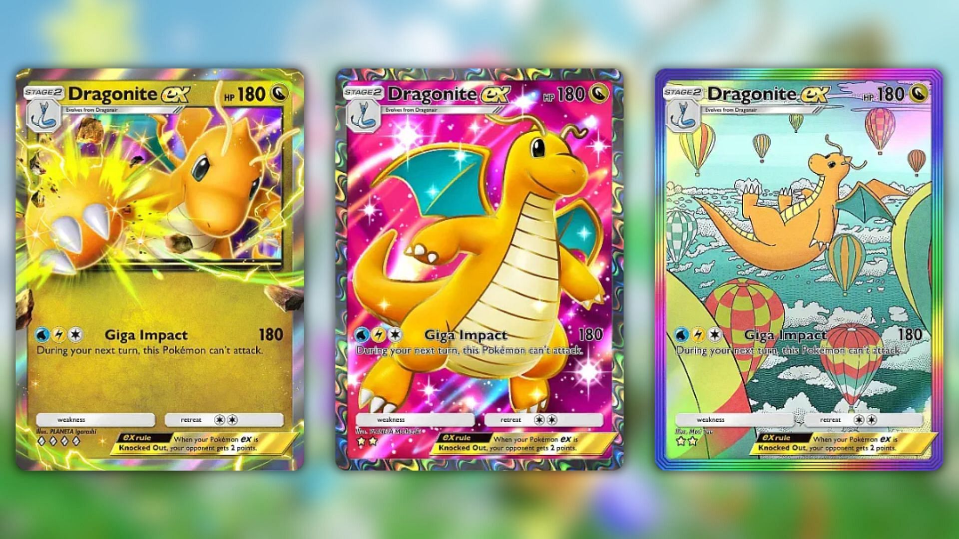 Tutte le varianti Dragonite Ex da Pokemon TCG Pocket Eevee Grove (immagine tramite la società Pokemon)