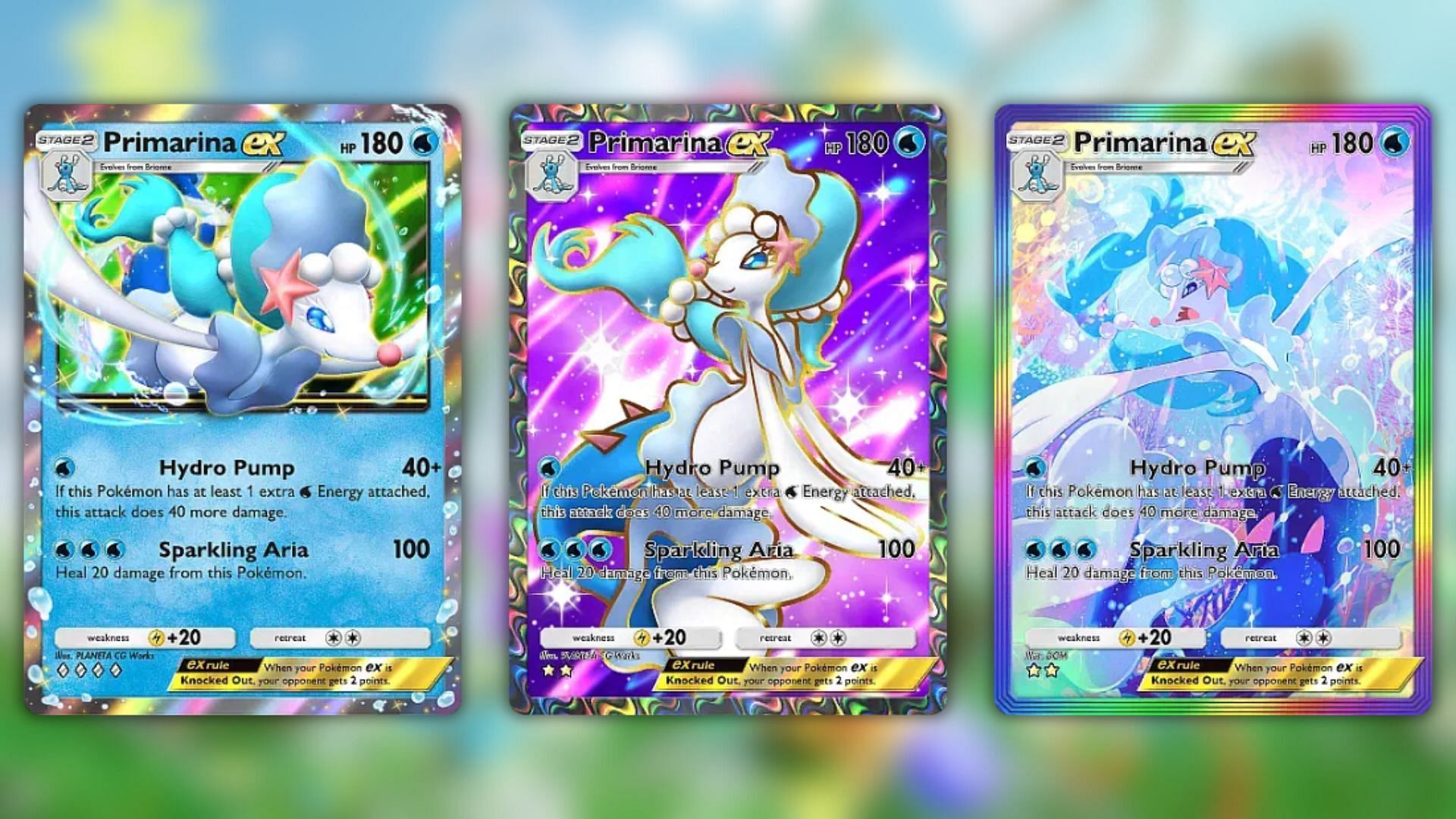 Tutte le varianti di Primarina Ex da Pokemon TCG Pocket Eevee Grove (Immagine tramite la Pokemon Company)