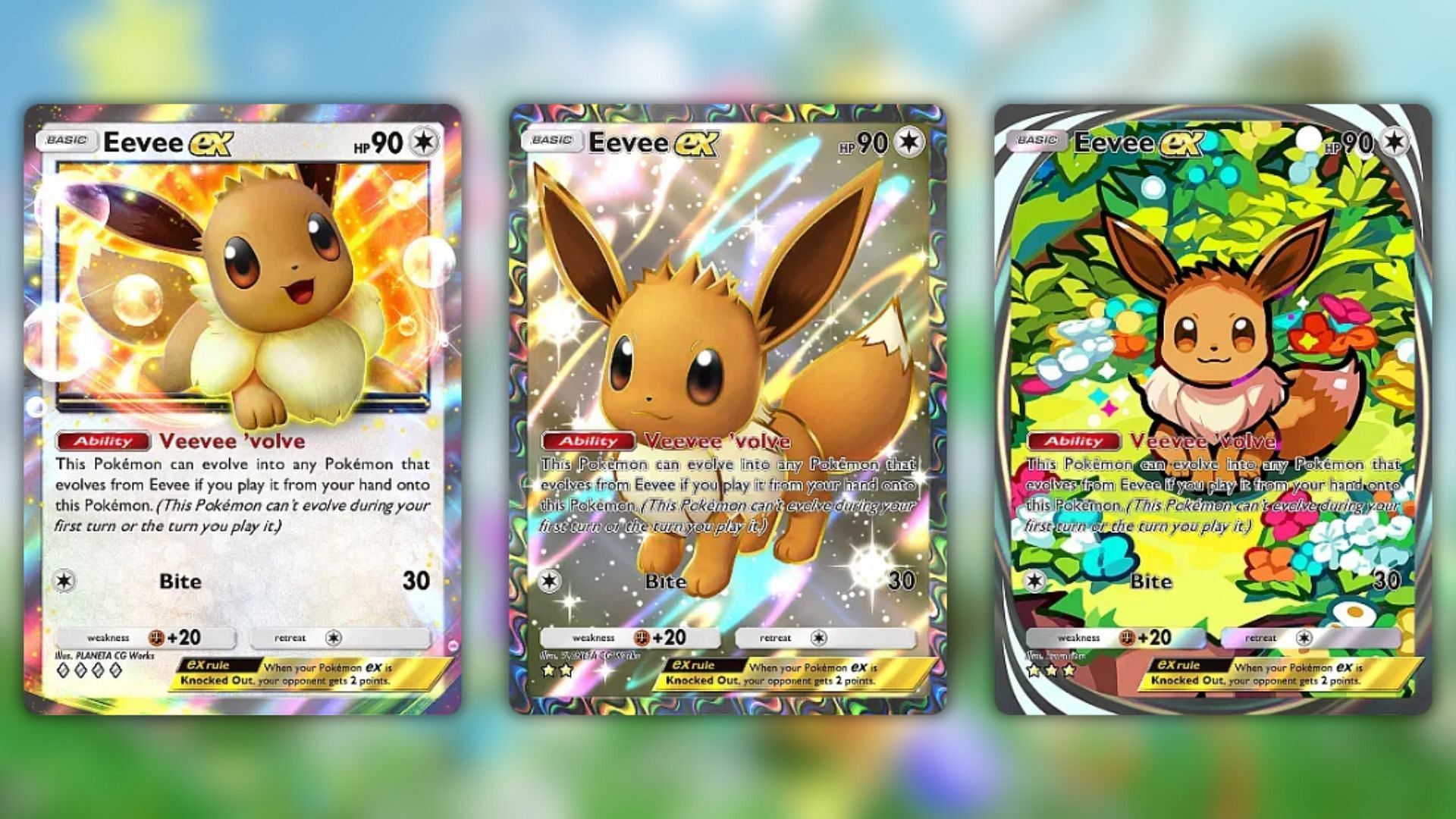 Tutte le varianti Eevee Ex da Pokemon TCG Pocket Eevee Grove (Immagine tramite la Pokemon Company)