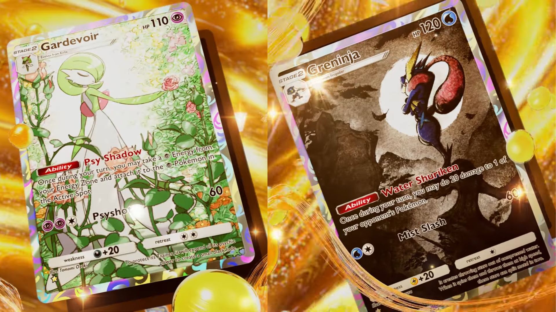 Gardevoir a 1 stella e Greninja a 1 stella come rivelato in questo set (immagine tramite la società Pokemon)